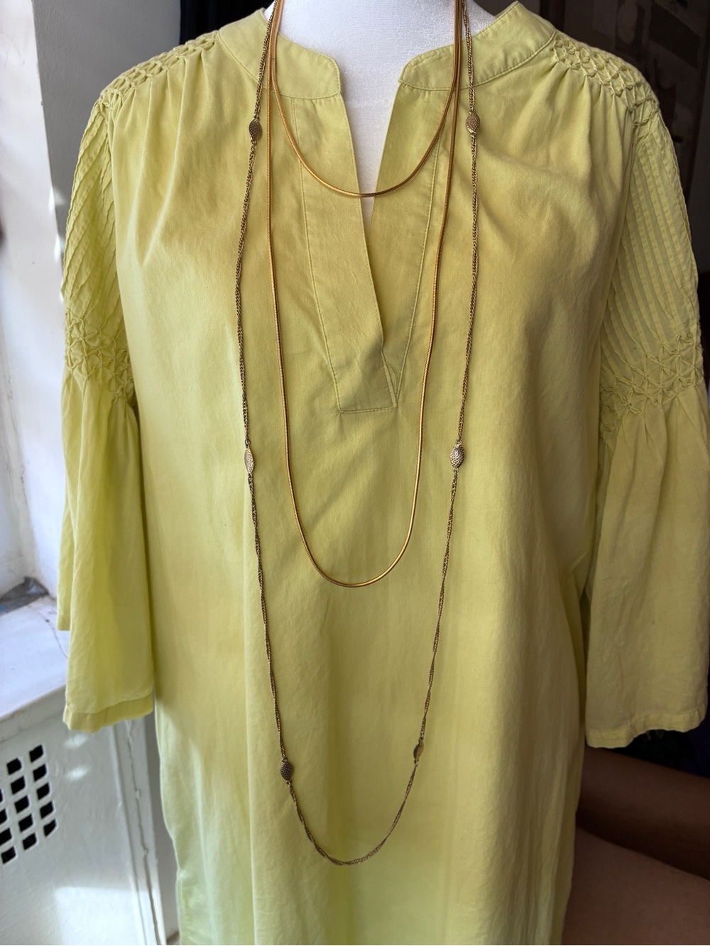 Vintage Signed Monet Gold Tone 28" Station Necklace Textured Oval & Rope Links